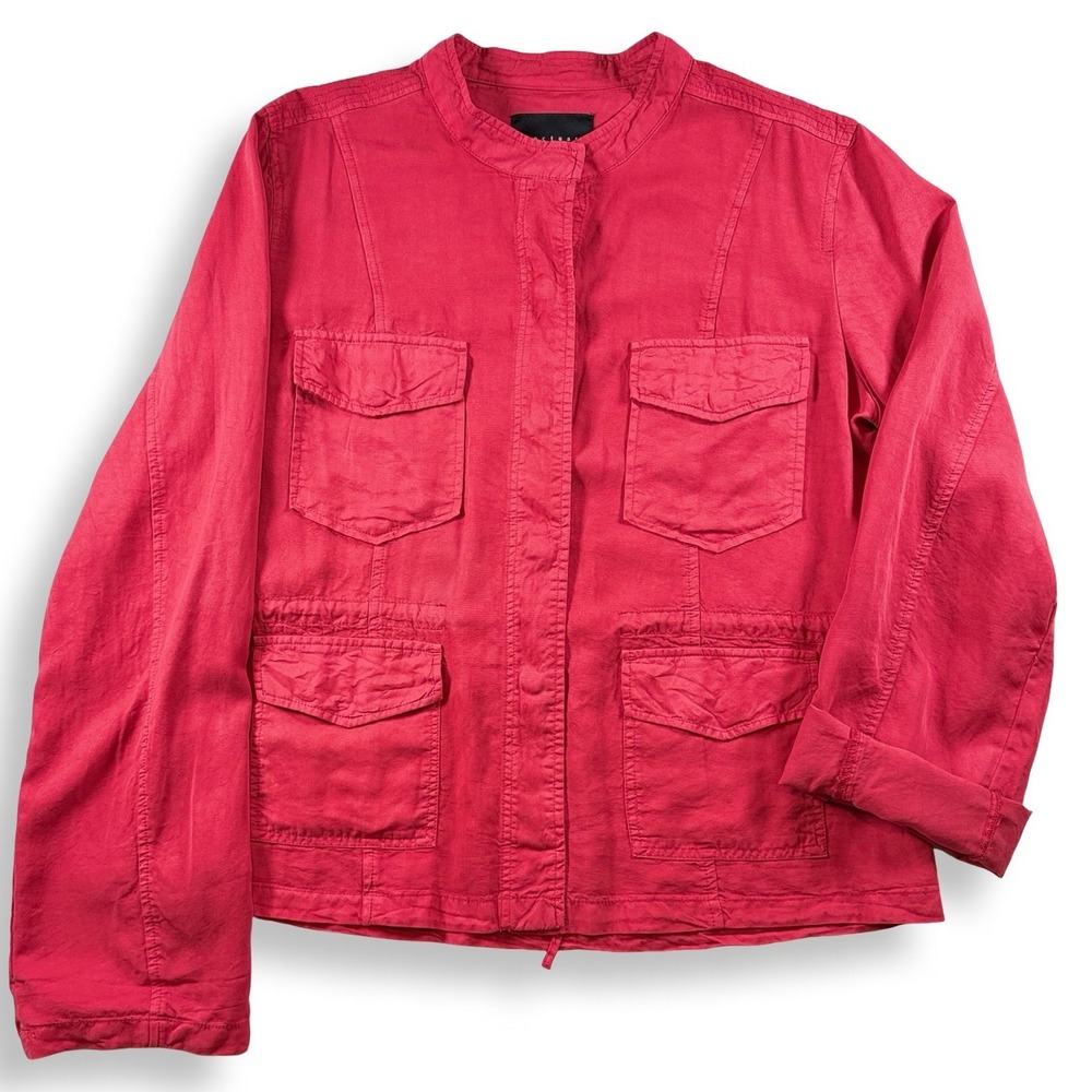 Sanctuary Red Lyocell Utility Military Jacket Women XL Roll Tab Sleeve Mock Neck